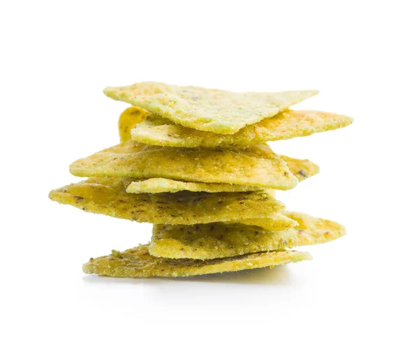 Tortilla Chips Com Sabor Pimentas Jalapeno Isolado Fundo Branco — Fotografia de Stock