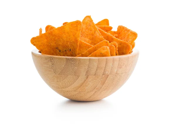 Tortilla Chips Med Smak Chilipeppar Skål Isolerad Den Vita Bakgrunden — Stockfoto