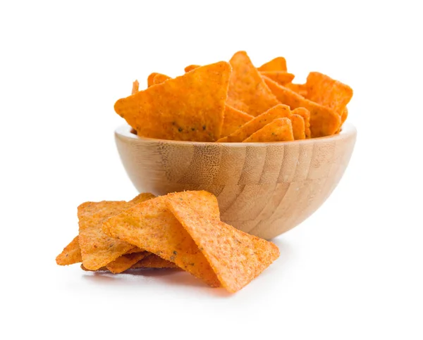 Tortilla Chips Med Smak Chilipeppar Skål Isolerad Den Vita Bakgrunden — Stockfoto