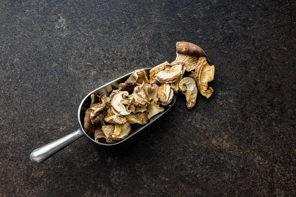 Sliced Dried Mushrooms Scoop Top View — Stock Photo, Image