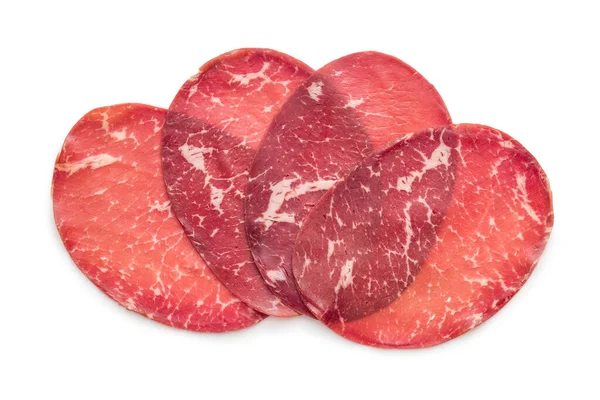 Smoked Bresaola Italian Appetizer Dried Beef Meat Isolated White Backgorund — Fotografia de Stock