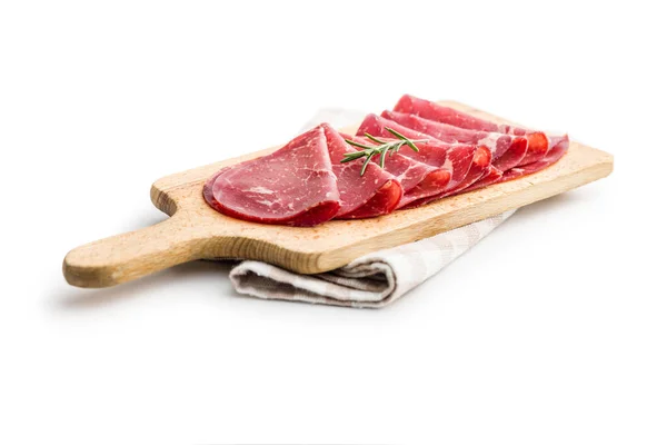 Smoked Bresaola Italian Appetizer Dried Beef Meat Isolated White Backgorund — Stock Photo, Image