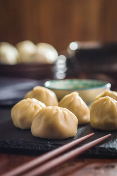 Xiaolongbao Traditional Steamed Dumplings Xiao Long Bao Buns Cutting Board — Foto Stock
