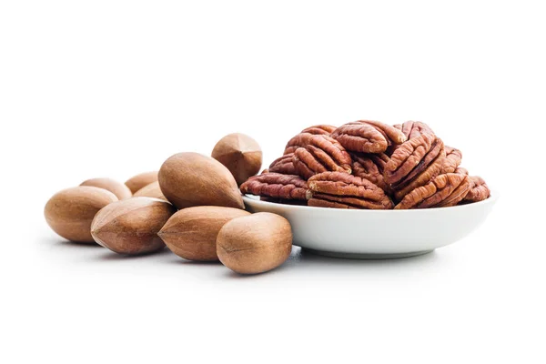 Peeled Pecan Nuts Bowl Isolated White Background — Photo