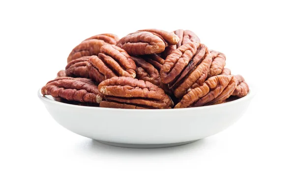 Peeled Pecan Nuts Bowl Isolated White Background — Photo
