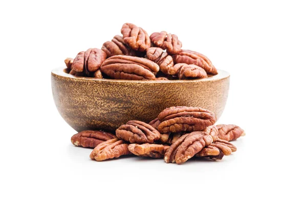 Peeled Pecan Nuts Bowl Isolated White Background — Stock Photo, Image