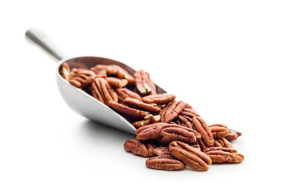 Peeled Pecan Nuts Scoop Isolated White Background — Foto Stock