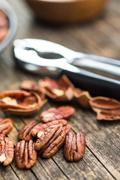 Peeled Pecan Nuts Wooden Table — Stock Photo, Image