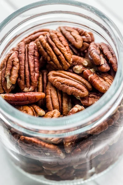 Peeled Pecan Nuts Jar — Stock Photo, Image