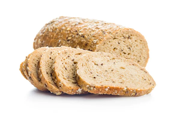 Нарезанный Хлеб Цельного Зерна Вкусное Цельнозерновое Тесто Семенами Выделенными Белом — стоковое фото