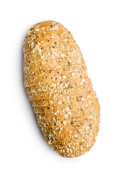 Нарезанный Хлеб Цельного Зерна Вкусное Цельнозерновое Тесто Семенами Выделенными Белом — стоковое фото