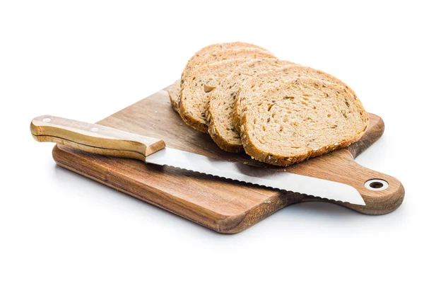 Krájený Celozrnný Chléb Chutné Celozrnné Těsto Semeny Izolovanými Bílém Pozadí — Stock fotografie