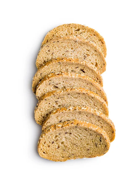 Sliced Whole Grain Bread Tasty Wholegrain Pastry Seeds Isolated White — Stock Photo, Image