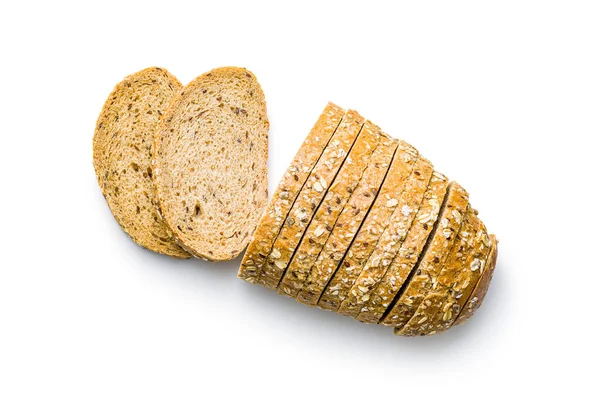 Κομμένο Ψωμί Ολικής Αλέσεως Νόστιμη Ζύμη Ολικής Άλεσης Σπόρους Που — Φωτογραφία Αρχείου