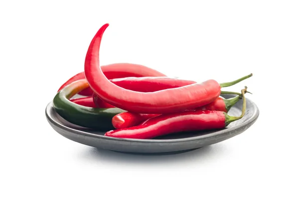 Red Chili Peppers Hot Spice Peppers Plate Isolated White Background — Stock Photo, Image