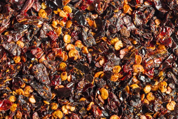 Dry Chili Pepper Flakes Crushed Red Peppers Top View — Stock Photo, Image