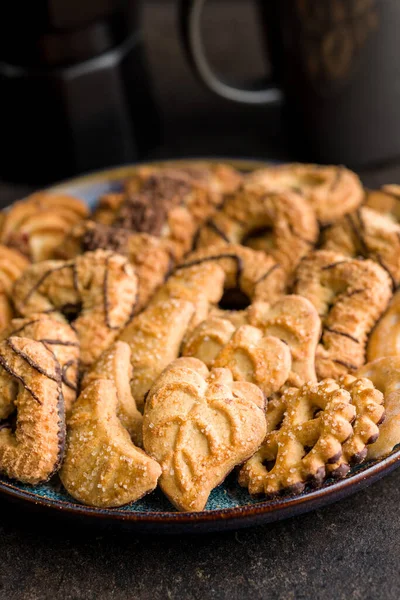 Assorti Divers Cookies Biscuits Sucrés Sur Assiette — Photo