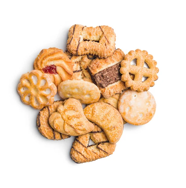 Assorti Divers Cookies Biscuits Sucrés Isolés Sur Fond Blanc — Photo