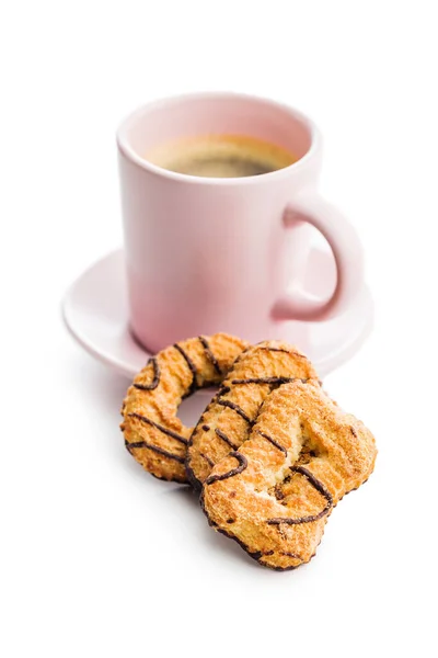 Verschiedene Kekse Und Kaffeebecher Süße Kekse Isoliert Auf Dem Weißen — Stockfoto
