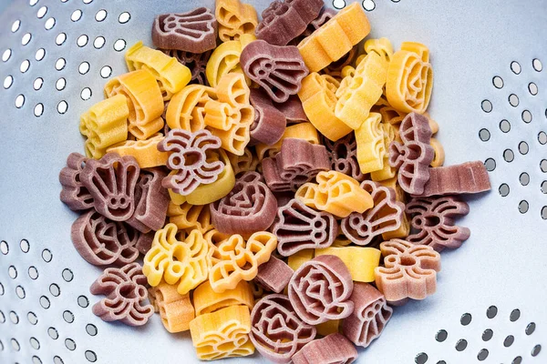 Pasta Various Scary Shapes Uncooked Halloween Pasta Colander — Stock Photo, Image
