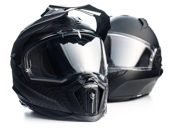 Helm Motor Karbon Hitam Helm Motorcross Dengan Perisai Terisolasi Latar — Stok Foto