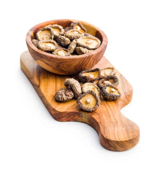 Dried Shiitake Mushrooms Cutting Board Isolated White Background — Stock Photo, Image
