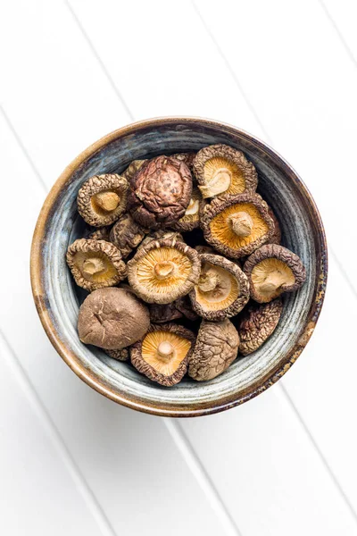 Dried Shiitake Mushrooms Bowl Top View — Stock Photo, Image