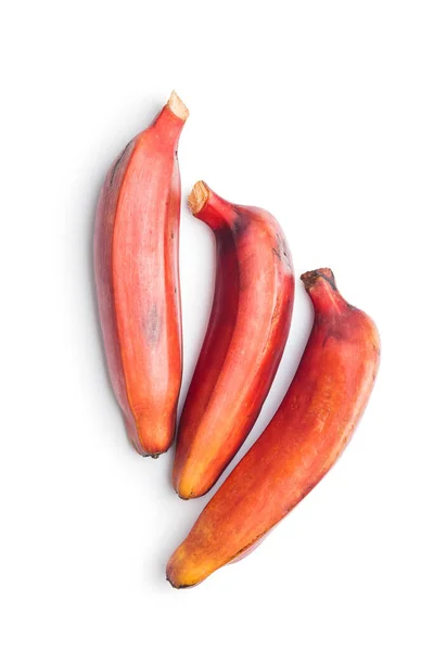 白色背景下的鲜红香蕉味道很好 — 图库照片