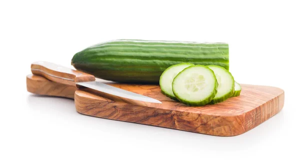 Sliced Fresh Green Cucumber Cutting Board Isolated White Background — Stock Photo, Image