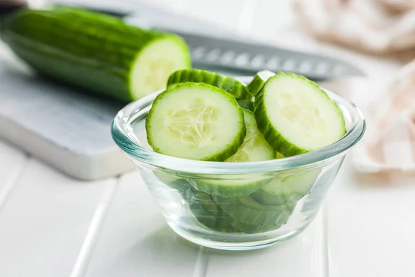 Sliced Fresh Green Cucumber Bowl — Stock Photo, Image