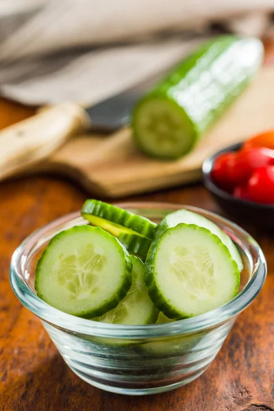 Sliced Fresh Green Cucumber Bowl — Stock Photo, Image