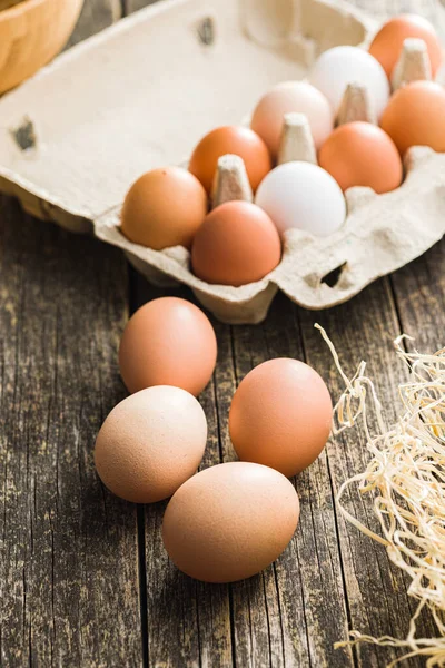 Whole Chicken Eggs Wooden Table — Stock Photo, Image