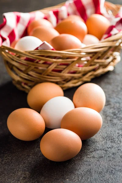 Whole Chicken Eggs Black Table — Stock Photo, Image