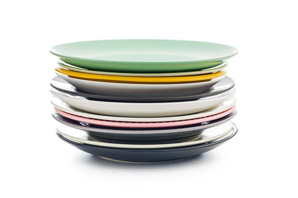 Stacks Colorful Porcelain Plates Isolated White Background — Stock Photo, Image