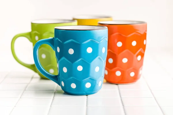 Polka Dot Mugs Kitchen Table — Stock Photo, Image