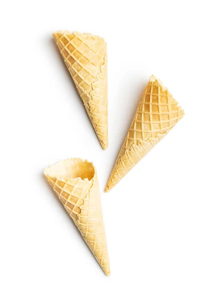 Empty Wafer Cone Sweet Ice Cream Cornet Isolated White Background — Stock Photo, Image