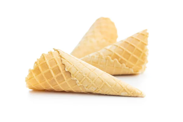 Empty Wafer Cone Sweet Ice Cream Cornet Isolated White Background — Stock Photo, Image
