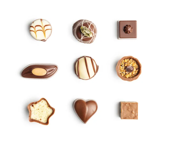 Sweet Chocolate Pralines Tasty Chocolate Truffles Isolated White Background — Stock Photo, Image