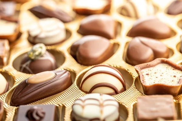 甜甜的巧克力李子 盒子里有美味的巧克力松露 — 图库照片