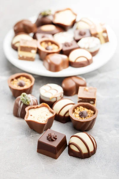 Sweet Chocolate Pralines Tasty Chocolate Truffles Kitchen Table — Stock Photo, Image