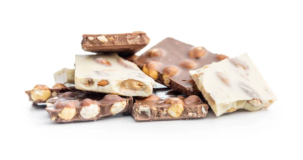 Donker Witte Chocoladerepen Met Noten Geïsoleerd Witte Achtergrond — Stockfoto