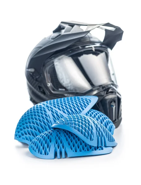青いオートバイの保護者 白い背景に隔離された肘と肩のプロテクター — ストック写真