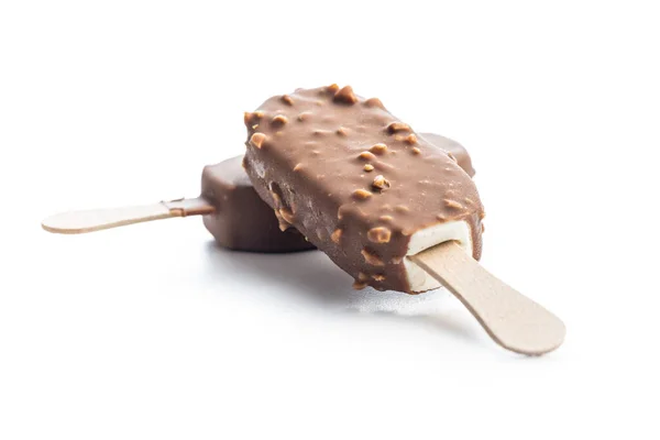 Ghiacciolo Gelato Ricoperto Cioccolato Isolato Sullo Sfondo Bianco — Foto Stock