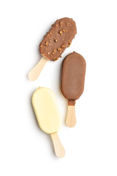 Picolé Sorvete Coberto Com Chocolate Isolado Fundo Branco — Fotografia de Stock