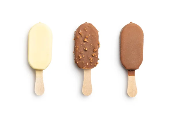 Eis Stiel Eis Mit Schokolade Auf Weißem Hintergrund — Stockfoto