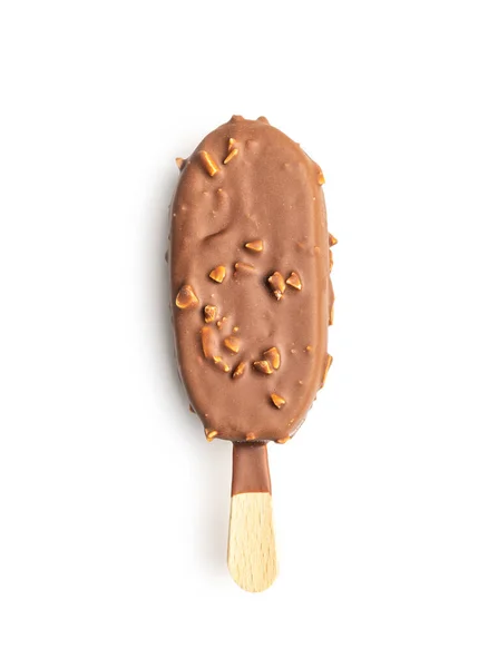 Dondurma Beyaz Arka Planda Izole Edilmiş Çikolatayla Kaplı Dondurma — Stok fotoğraf