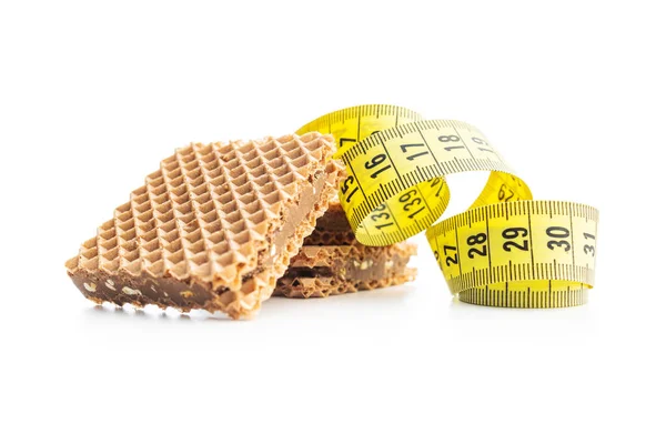 Sweet Chocolate Wafer Measuring Tape Isolated White Background — Stock Photo, Image