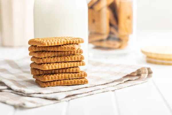 Biscuits Caramel Doux Biscuits Savoureux Sur Serviette Carreaux — Photo