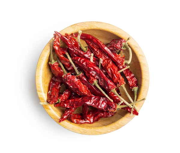 Červené Chilli Papričky Misce Izolované Bílém Pozadí — Stock fotografie