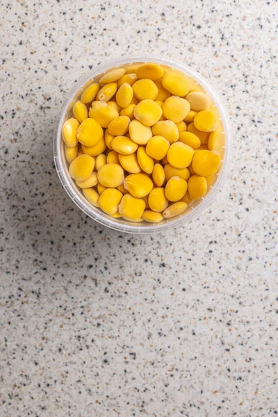 Lupini Beans Brine Pickled Lupin Bowl Kitchen Table Top View — Stockfoto